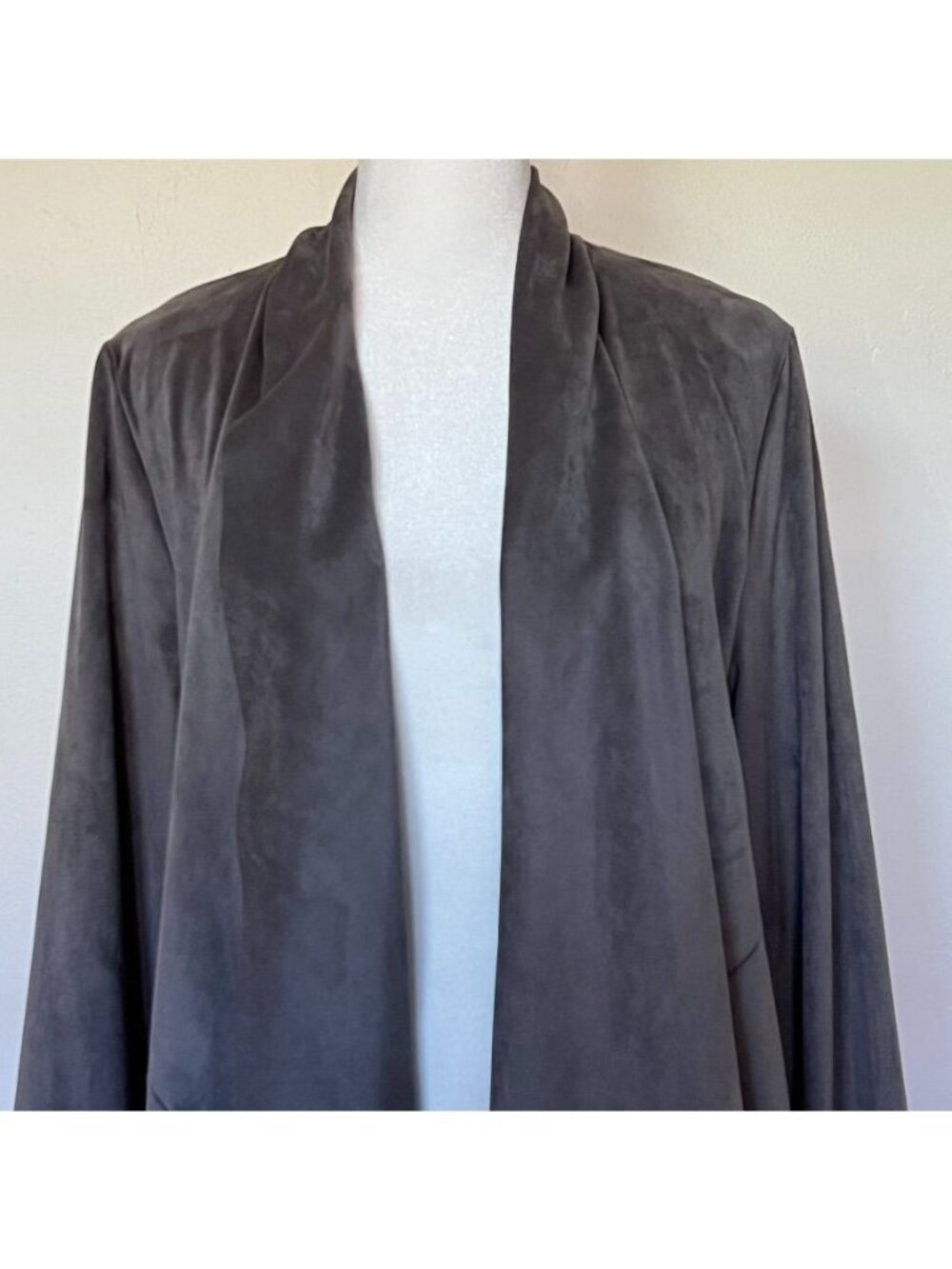 Bagatelle Women Sz L Gray Faux Suede Drape Open Front Jacket Chic Soft Minimal - Picture 7 of 13